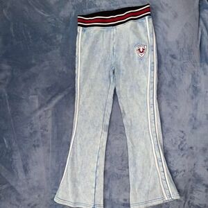 True Religion blue denim flare jeans with white stripes and red Size M